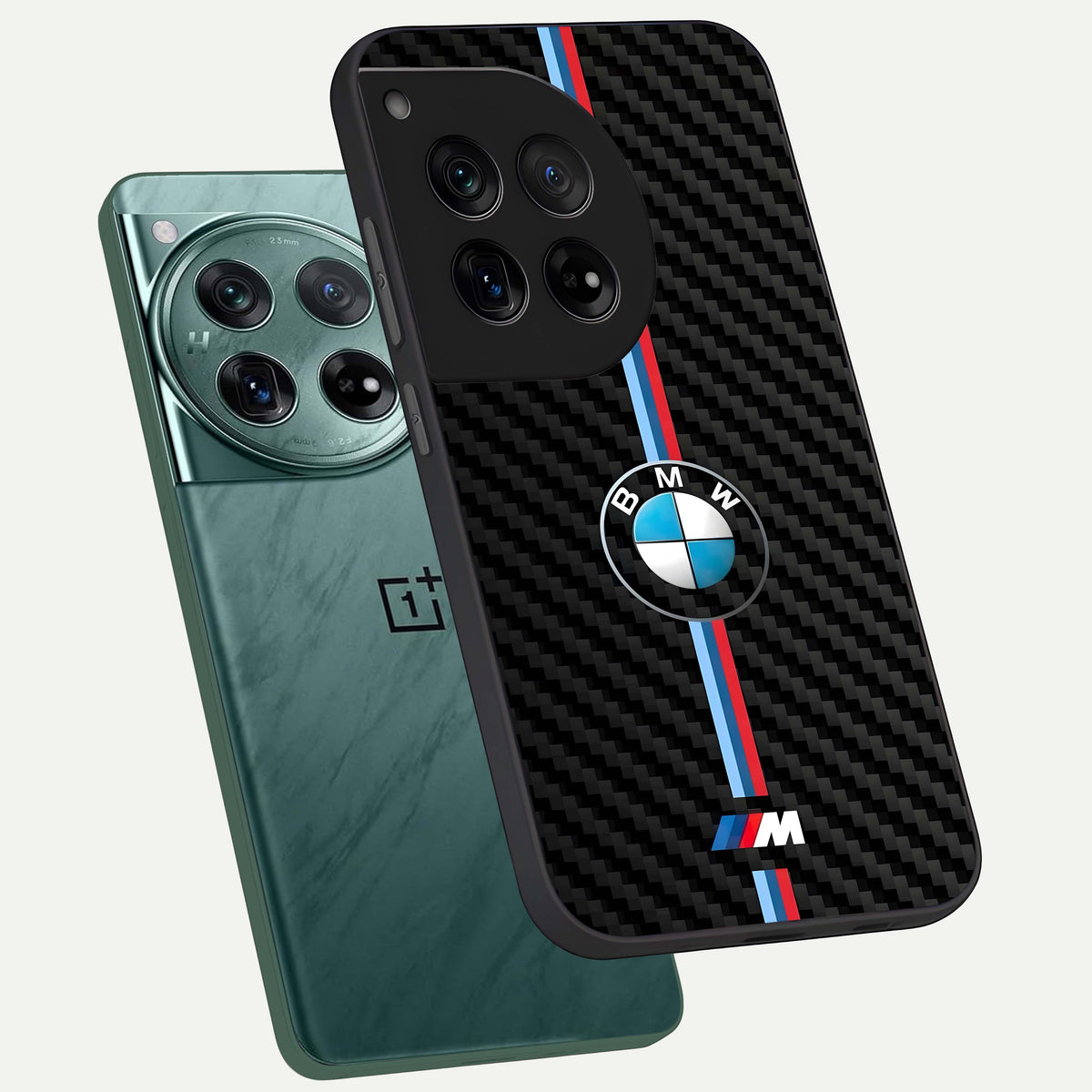  BMW Pattern phone case For OnePlus 12 showing premium glass back cover with detailed artwork