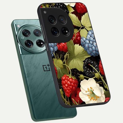  Berry Bloom Charm phone case For OnePlus 12 showing premium glass back cover with detailed artwork