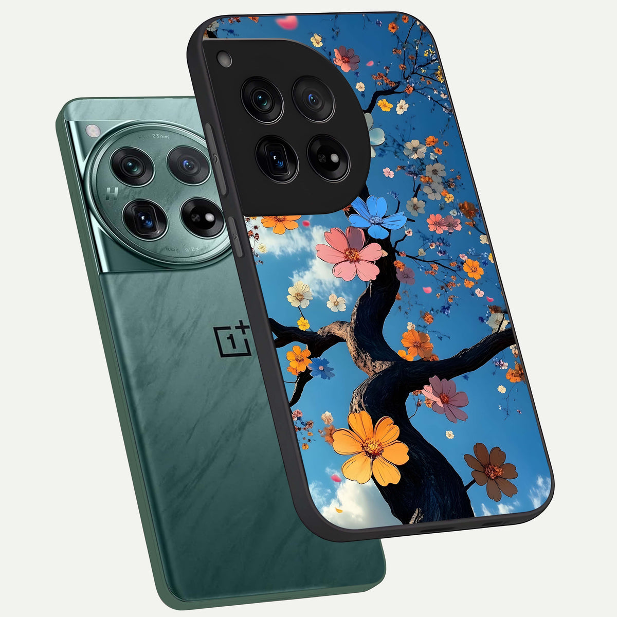  Blossom Dream Sky phone case For OnePlus 12 showing premium glass back cover with detailed artwork