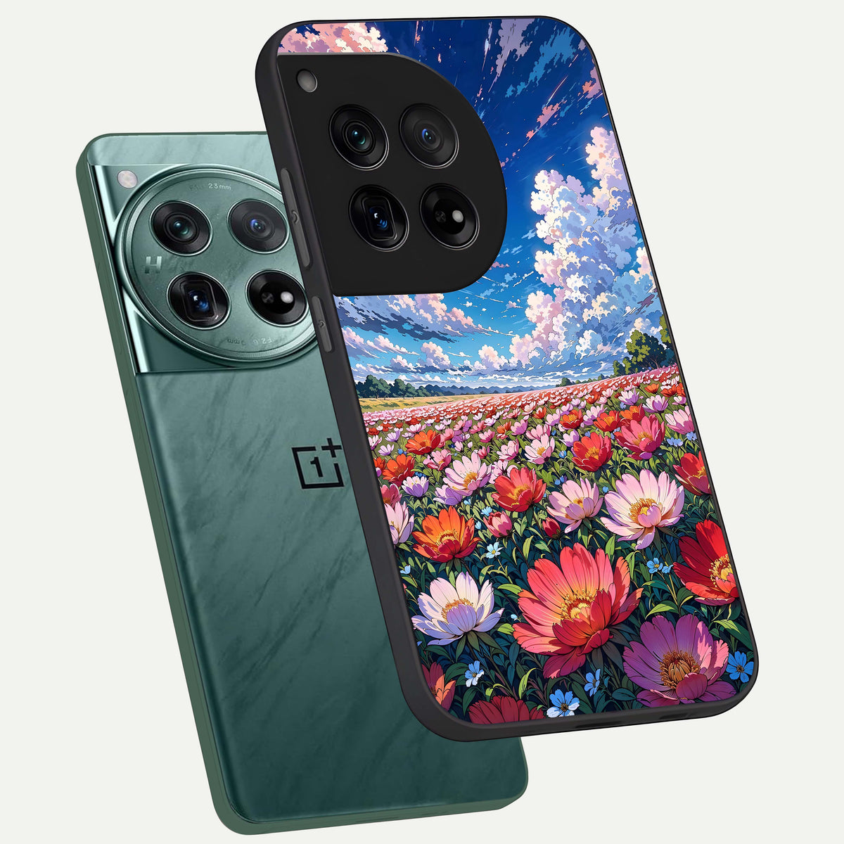  Blossom Sky Field phone case For OnePlus 12 showing premium glass back cover with detailed artwork