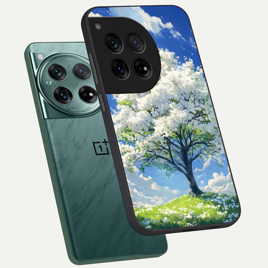  Blossom Sky Serenity phone case For OnePlus 12 showing premium glass back cover with detailed artwork