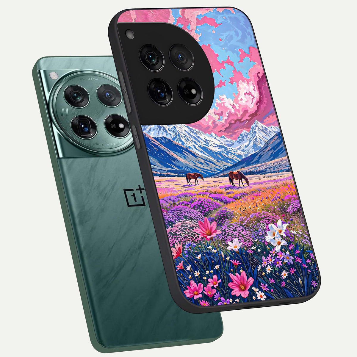 Blossom Valley Dream phone case For OnePlus 12 showing premium glass back cover with detailed artwork