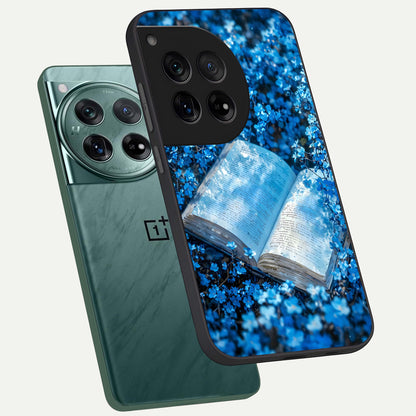  Blue Bloom Tales phone case For OnePlus 12 showing premium glass back cover with detailed artwork
