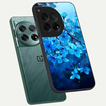  Blue Blossoms Branch phone case For OnePlus 12 showing premium glass back cover with detailed artwork