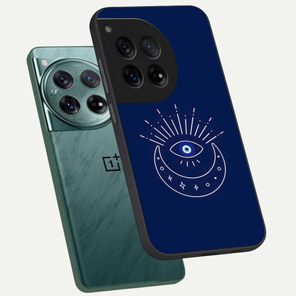  Blue Evil Eye phone case For OnePlus 12 showing premium glass back cover with detailed artwork