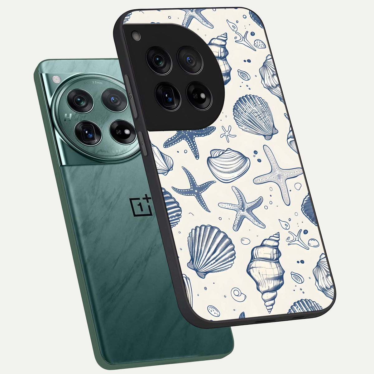  Blue Ocean Outline phone case For OnePlus 12 showing premium glass back cover with detailed artwork