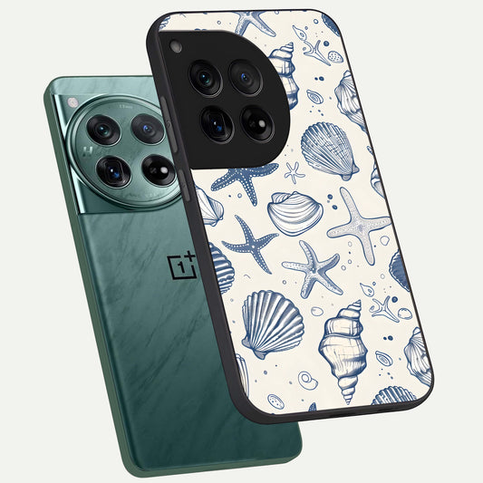  Blue Ocean Outline phone case For OnePlus 12 showing premium glass back cover with detailed artwork