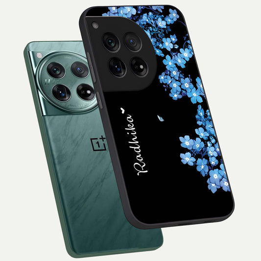  Blue Petal Dream Custom Name phone case For OnePlus 12 showing premium glass back cover with detailed artwork
