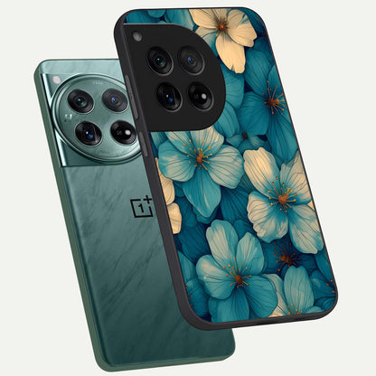  Blue Shade Floral phone case For OnePlus 12 showing premium glass back cover with detailed artwork