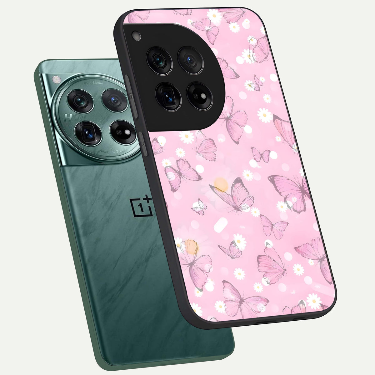  Blush Butterfly Garden phone case For OnePlus 12 showing premium glass back cover with detailed artwork