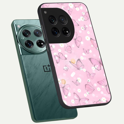  Blush Butterfly Garden phone case For OnePlus 12 showing premium glass back cover with detailed artwork