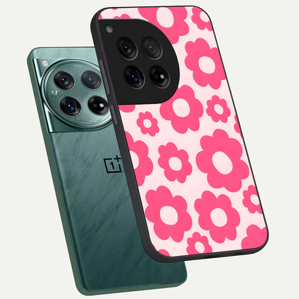  Blush Flower Pop phone case For OnePlus 12 showing premium glass back cover with detailed artwork