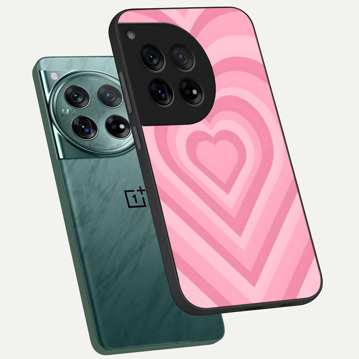  Blush Heart Waves phone case For OnePlus 12 showing premium glass back cover with detailed artwork
