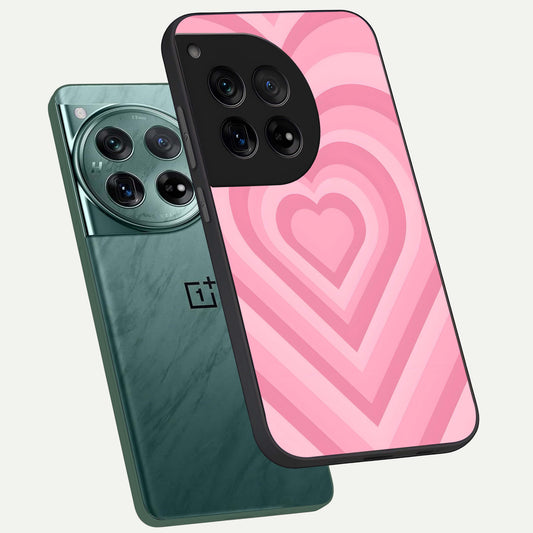  Blush Heart Waves phone case For OnePlus 12 showing premium glass back cover with detailed artwork