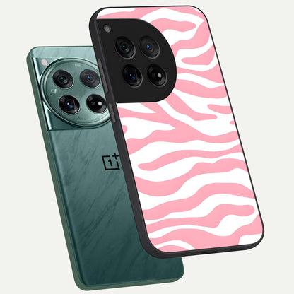  Blush Zebra Flow phone case For OnePlus 12 showing premium glass back cover with detailed artwork