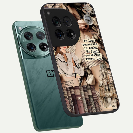  Bookish Dream World phone case For OnePlus 12 showing premium glass back cover with detailed artwork