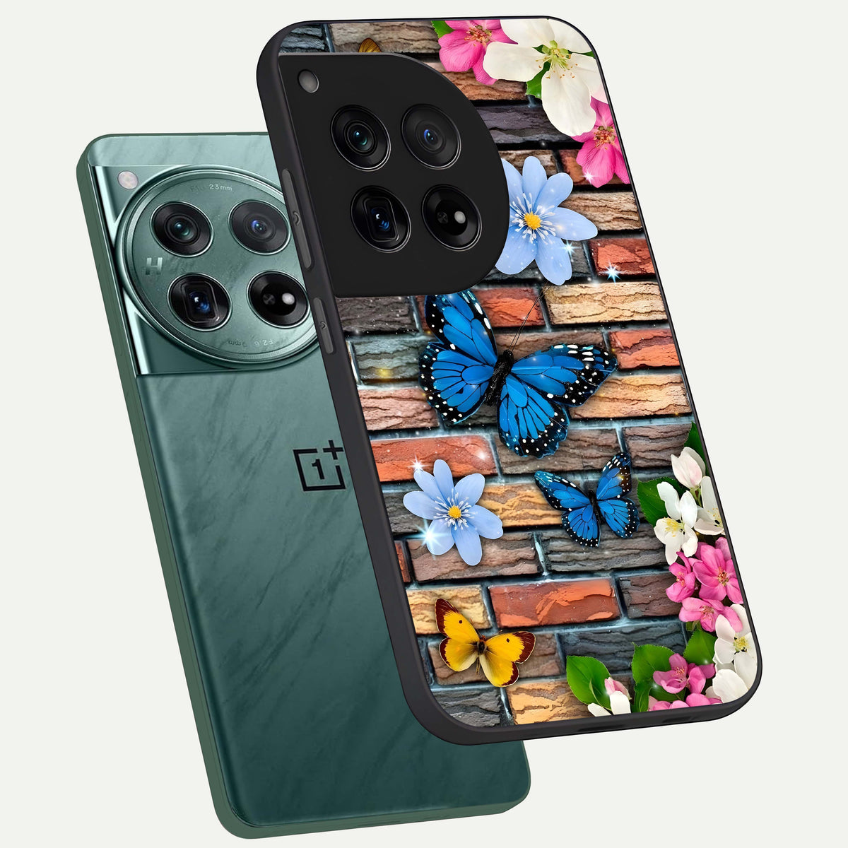  Brick Bloom Flight phone case For OnePlus 12 showing premium glass back cover with detailed artwork