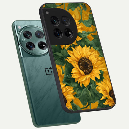  Bright Sunflower Bloom phone case For OnePlus 12 showing premium glass back cover with detailed artwork