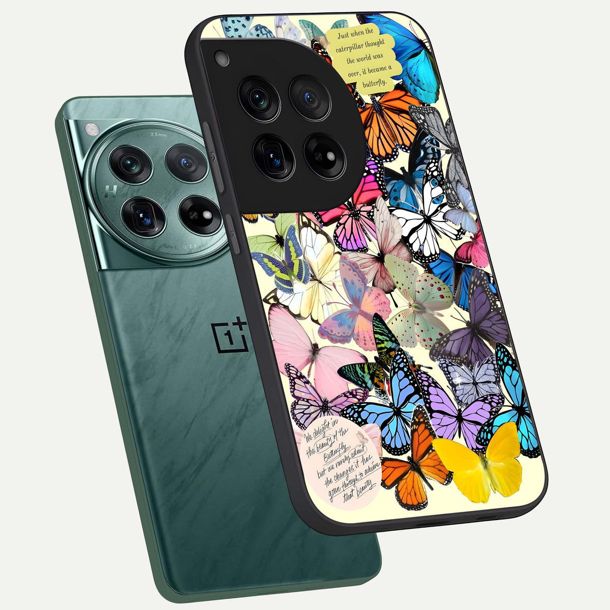  Butterflies Petal Dream phone case For OnePlus 12 showing premium glass back cover with detailed artwork