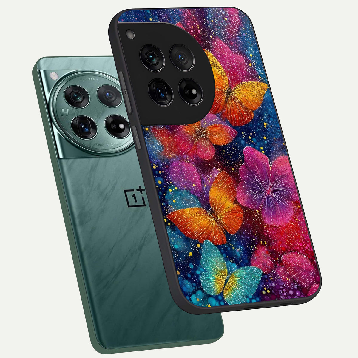  Butterfly Dream Mist phone case For OnePlus 12 showing premium glass back cover with detailed artwork