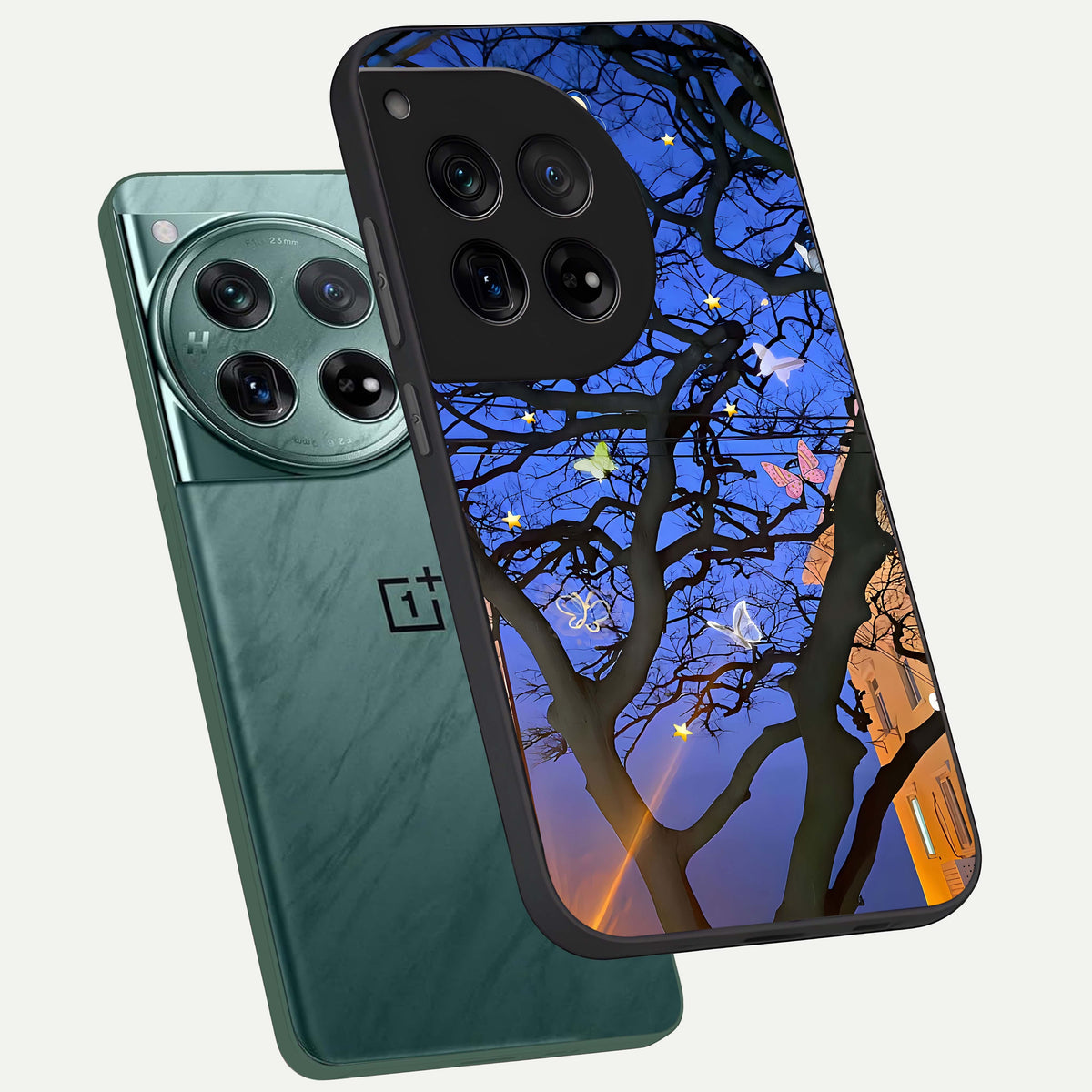  Butterfly Night Magic phone case For OnePlus 12 showing premium glass back cover with detailed artwork