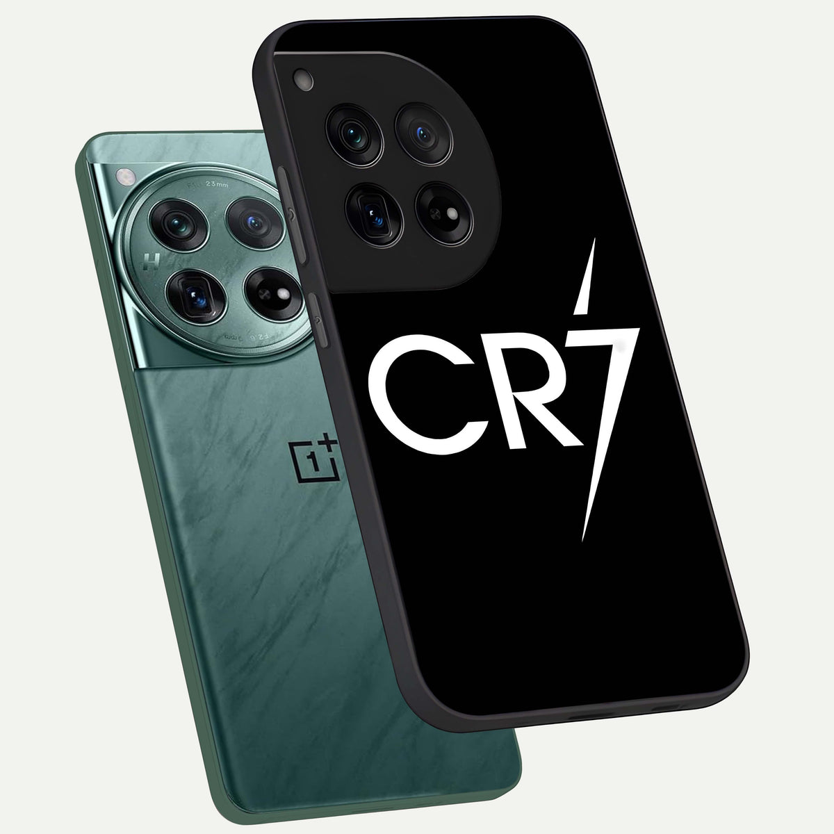  CR7 Elite Strike phone case For OnePlus 12 showing premium glass back cover with detailed artwork