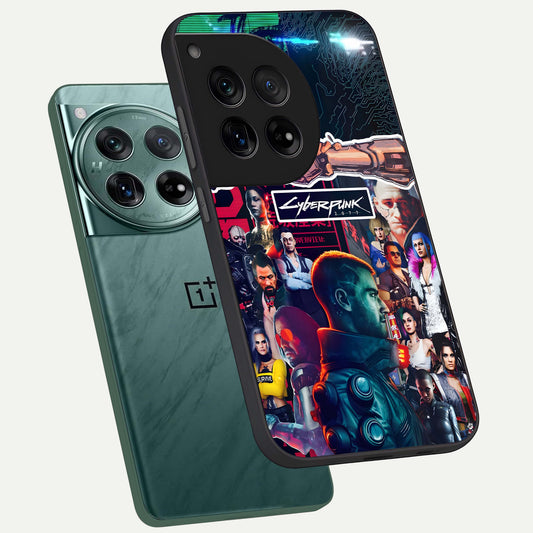  CYBERPUNK Legacy phone case For OnePlus 12 showing premium glass back cover with detailed artwork