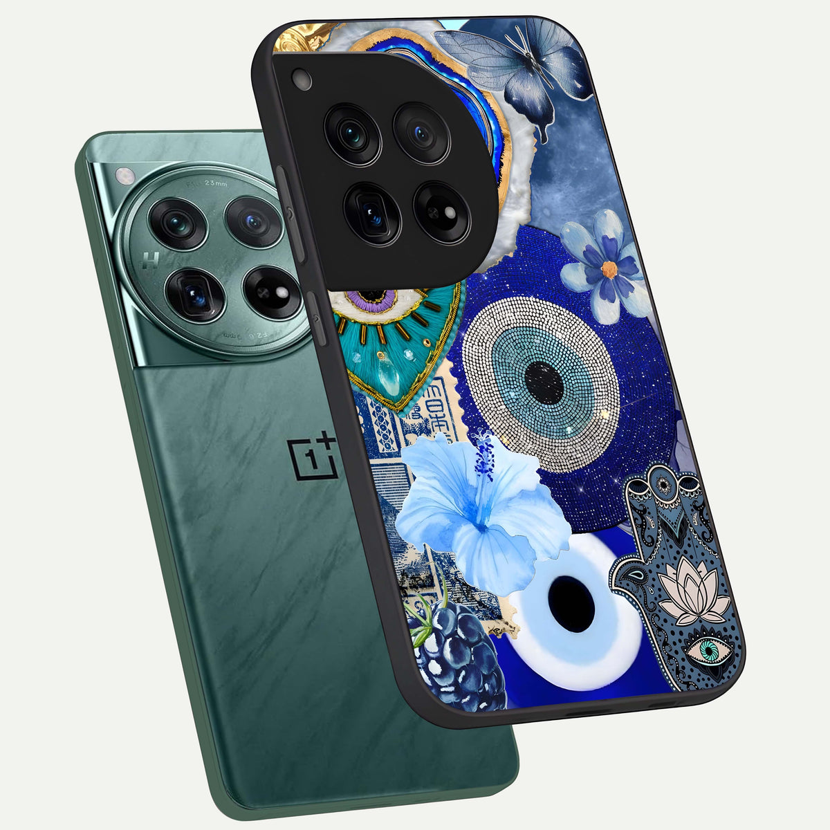  Celestial Blue Vision phone case For OnePlus 12 showing premium glass back cover with detailed artwork