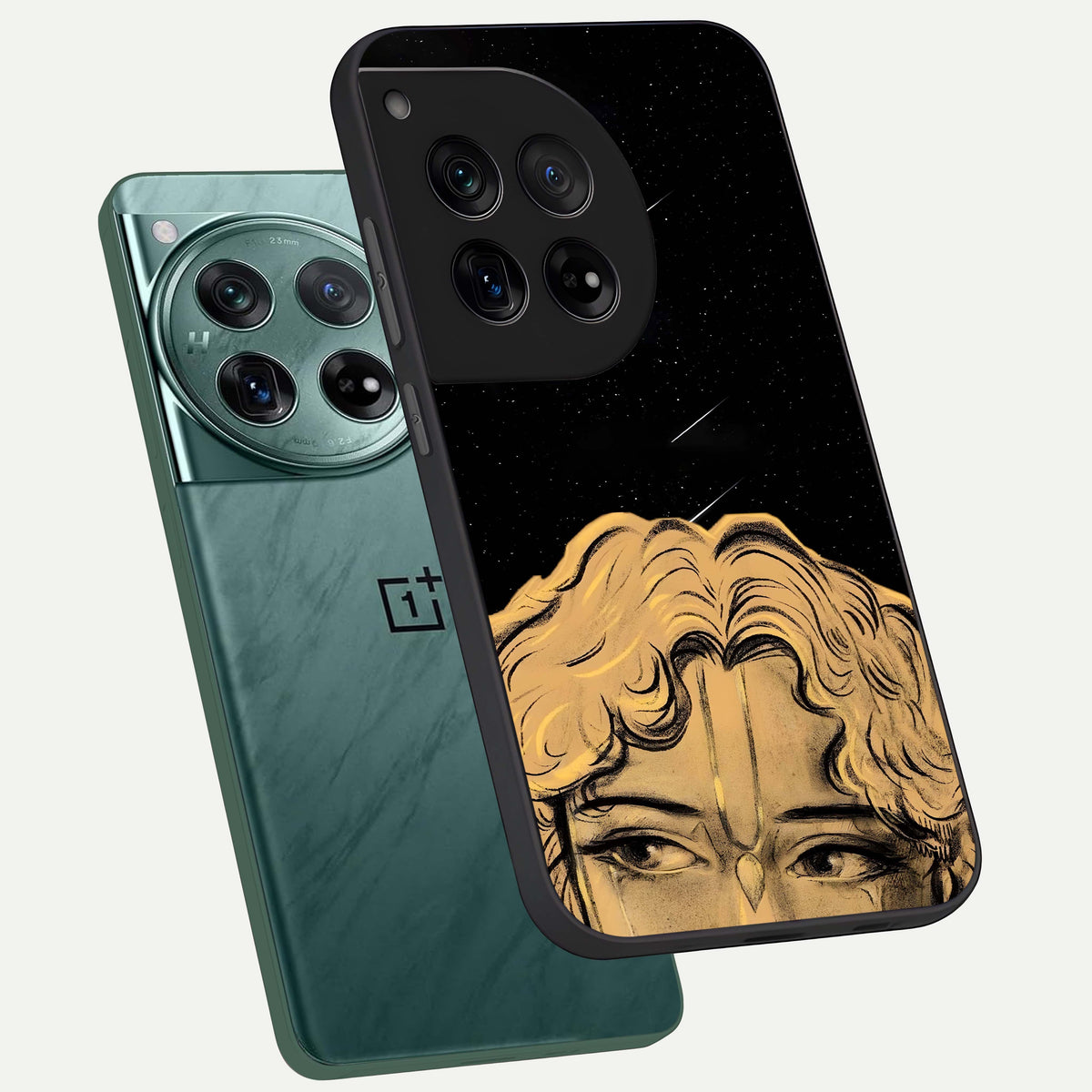 Celestial Gods Plan phone case For OnePlus 12 showing premium glass back cover with detailed artwork