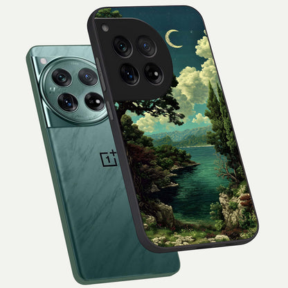  Celestial Lake Peace phone case For OnePlus 12 showing premium glass back cover with detailed artwork