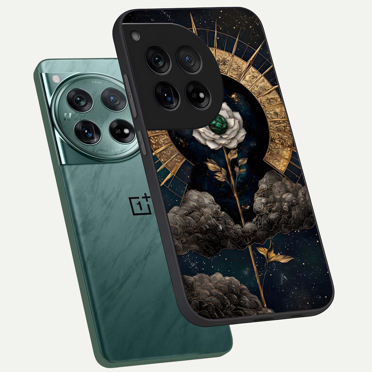  Celestial Lotus Morang phone case For OnePlus 12 showing premium glass back cover with detailed artwork