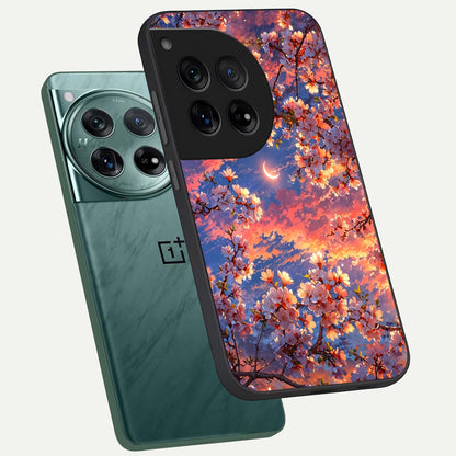  Celestial Sakura Sunset phone case For OnePlus 12 showing premium glass back cover with detailed artwork