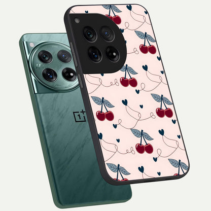  Cherry Heart Line phone case For OnePlus 12 showing premium glass back cover with detailed artwork