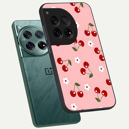  Cherry Love Mood phone case For OnePlus 12 showing premium glass back cover with detailed artwork