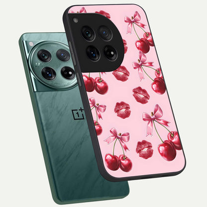  Cherry With Lips phone case For OnePlus 12 showing premium glass back cover with detailed artwork
