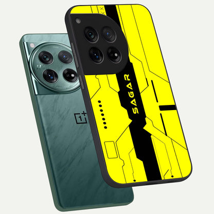  Circuit CYBERPUNK Custom Name phone case For OnePlus 12 showing premium glass back cover with detailed artwork