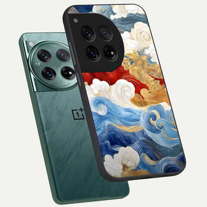  Colored Waves phone case For OnePlus 12 showing premium glass back cover with detailed artwork