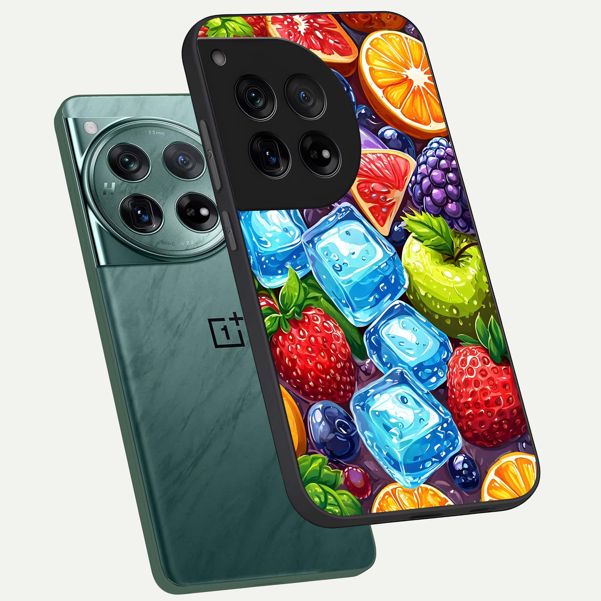  Colorful Fruits with Ice phone case For OnePlus 12 showing premium glass back cover with detailed artwork
