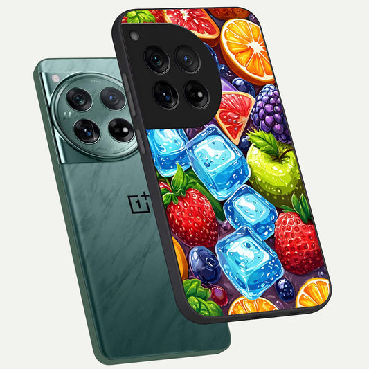  Colorful Fruits with Ice phone case For OnePlus 12 showing premium glass back cover with detailed artwork