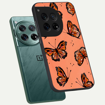  Coral Wing Butterfly phone case For OnePlus 12 showing premium glass back cover with detailed artwork