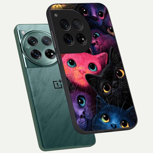  Cosmic Cats Dreams phone case For OnePlus 12 showing premium glass back cover with detailed artwork