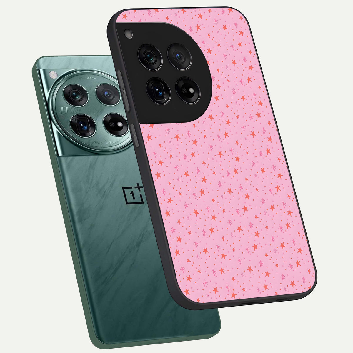  Cosmic Pink Sparkle phone case For OnePlus 12 showing premium glass back cover with detailed artwork