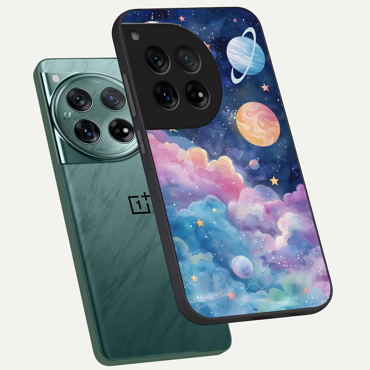  Cosmic Planet Dreams phone case For OnePlus 12 showing premium glass back cover with detailed artwork