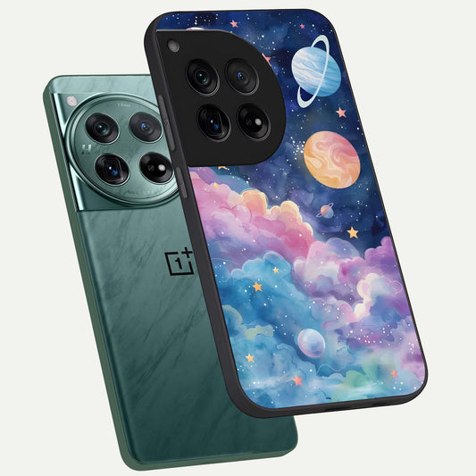  Cosmic Planet Dreams phone case For OnePlus 12 showing premium glass back cover with detailed artwork
