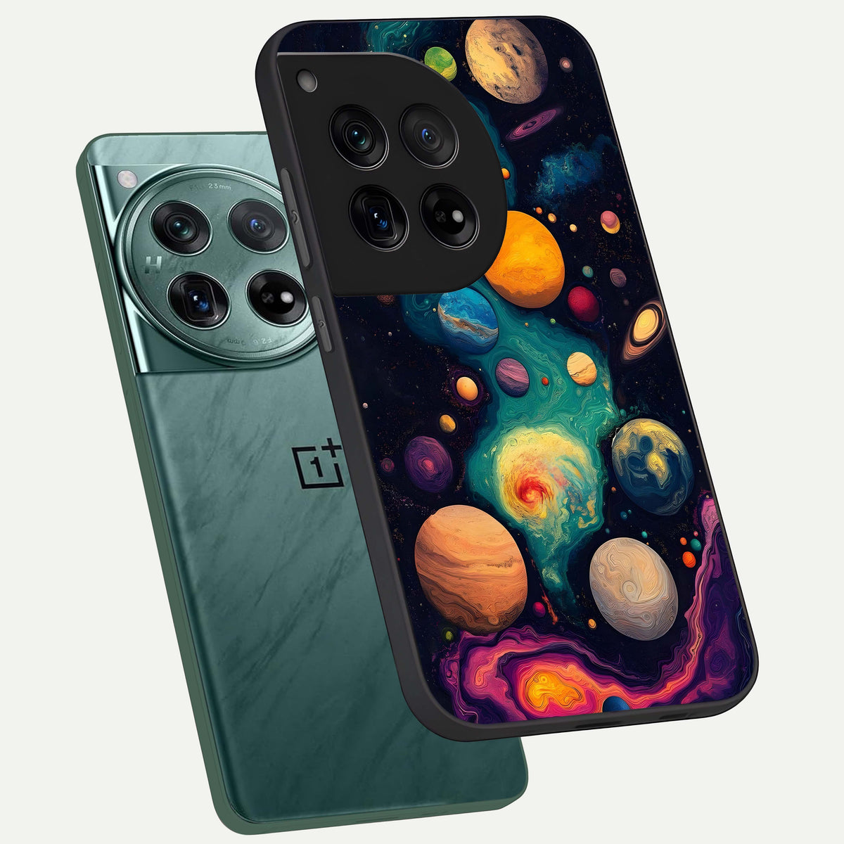  Cosmic Planet Journey phone case For OnePlus 12 showing premium glass back cover with detailed artwork