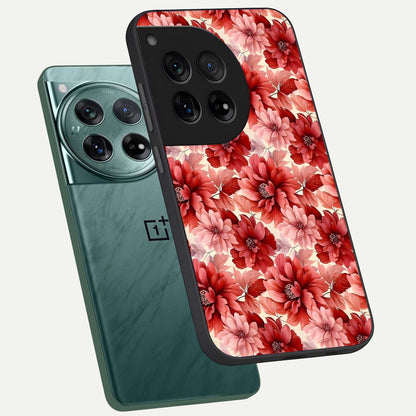 Crimson Love Petals phone case For OnePlus 12 showing premium glass back cover with detailed artwork