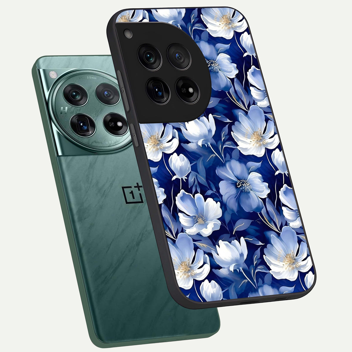  Cute Floral Patterns phone case For OnePlus 12 showing premium glass back cover with detailed artwork