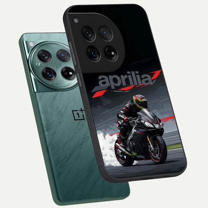  Dark Aprilla phone case For OnePlus 12 showing premium glass back cover with detailed artwork
