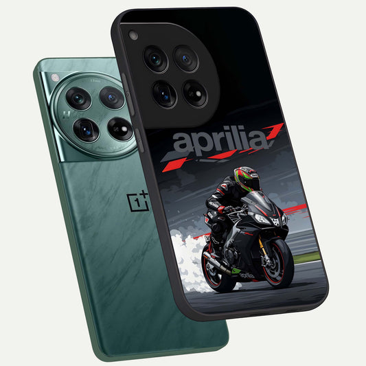  Dark Aprilla phone case For OnePlus 12 showing premium glass back cover with detailed artwork