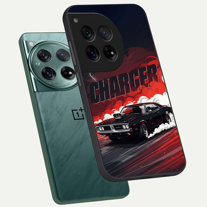  Dark Charger Fury phone case For OnePlus 12 showing premium glass back cover with detailed artwork